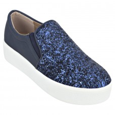 Estatos Sparkly  Leather Broad Toe  Comfortable Platform Heel Blue Sneakers for Women